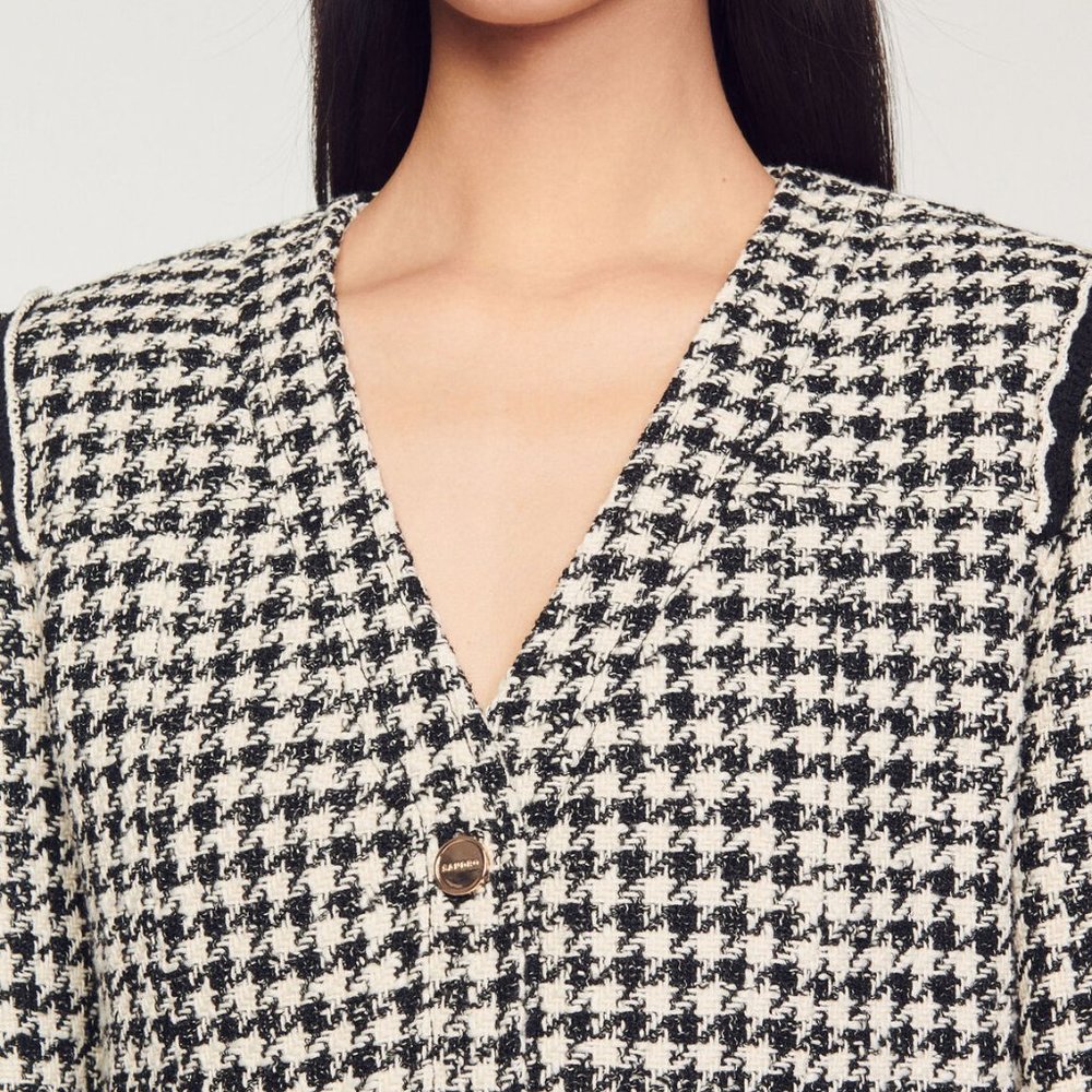 Sandro Houndstooth Tweed Jacket, Black, Size 36 / S - Picture 8 of 11